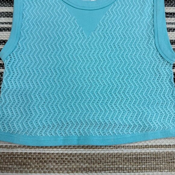 Free People Movement Free Throw‎ Textured Muscle Tank Cropped Bright Cyan Sz M/L - Picture 4 of 10